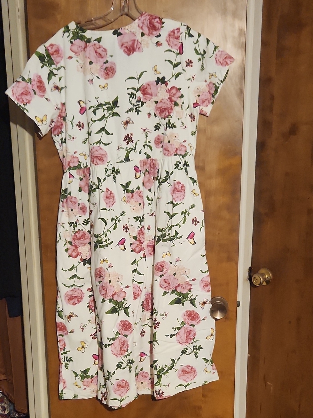 White Midi Dress with Pink Floral Print - Picture 5 of 5